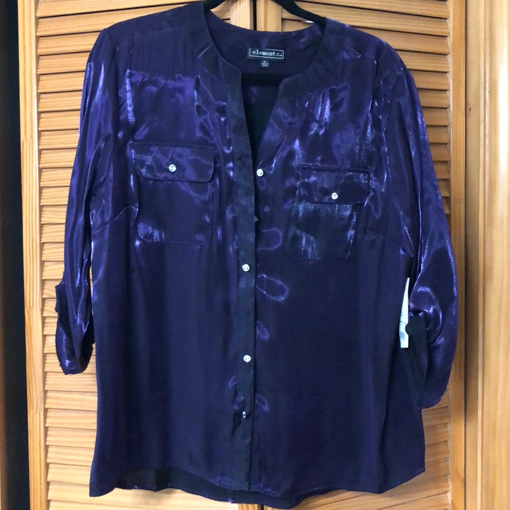 Dark Purple Dress Blouse with Diamond Buttons